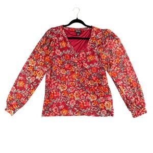 Womens Floral V Neck Blouse Long Sleeve Boho Romantic Chic XL